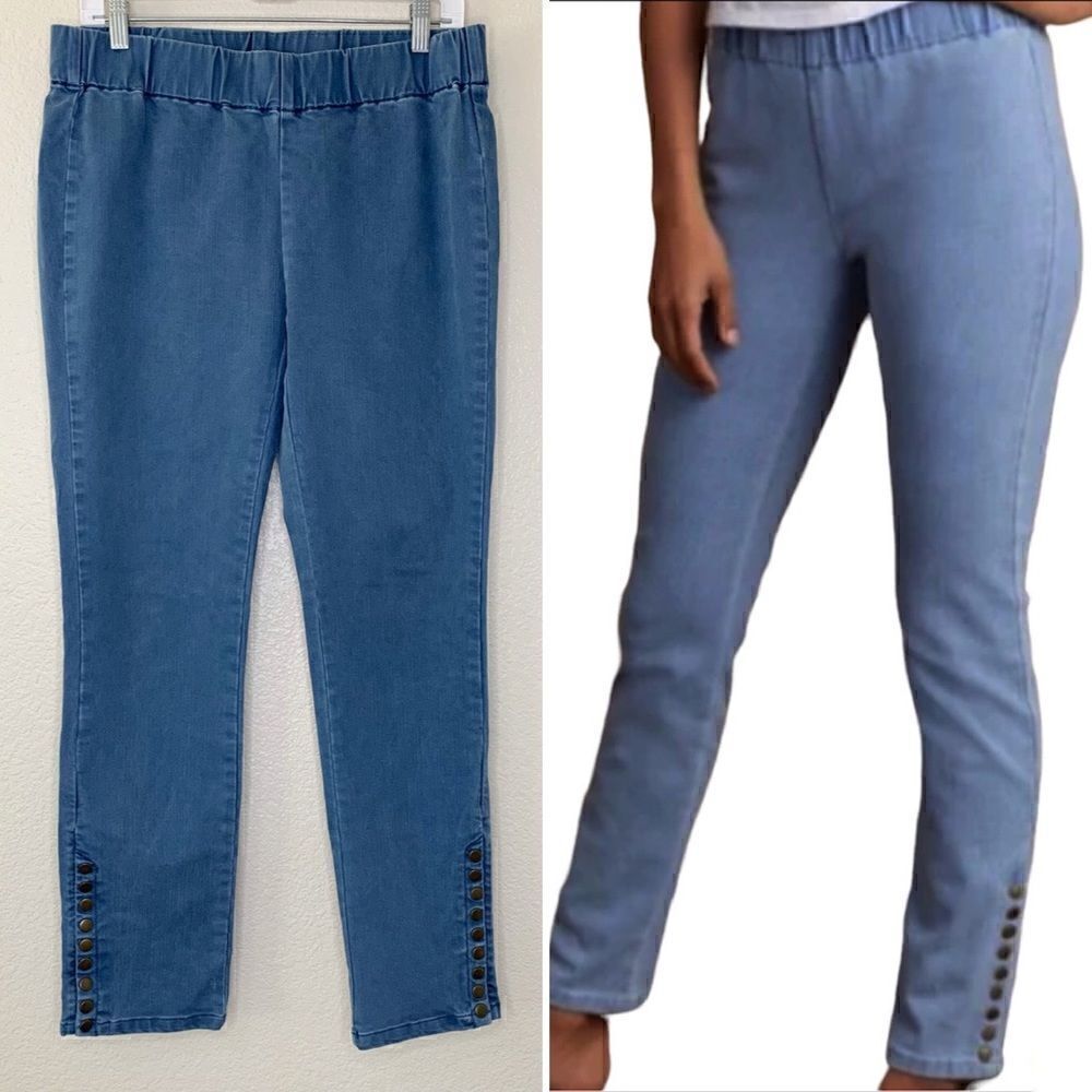Soft Surroundings Blue Snap Up Ankle Leggings, Sz SP